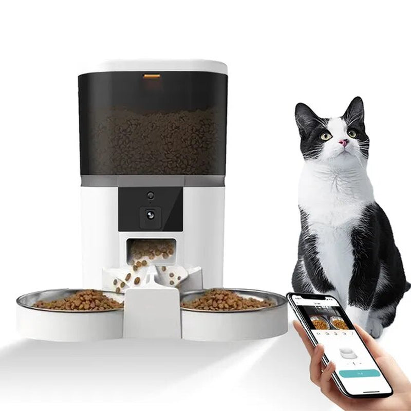 4L with HD Camera Automatic Pet Feeder Cat and Dog Food Automatic Dispenser Suitable for Two Pet Cat and Dog Feeding Remote Feed