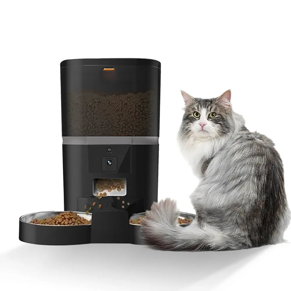 4L with HD Camera Automatic Pet Feeder Cat and Dog Food Automatic Dispenser Suitable for Two Pet Cat and Dog Feeding Remote Feed